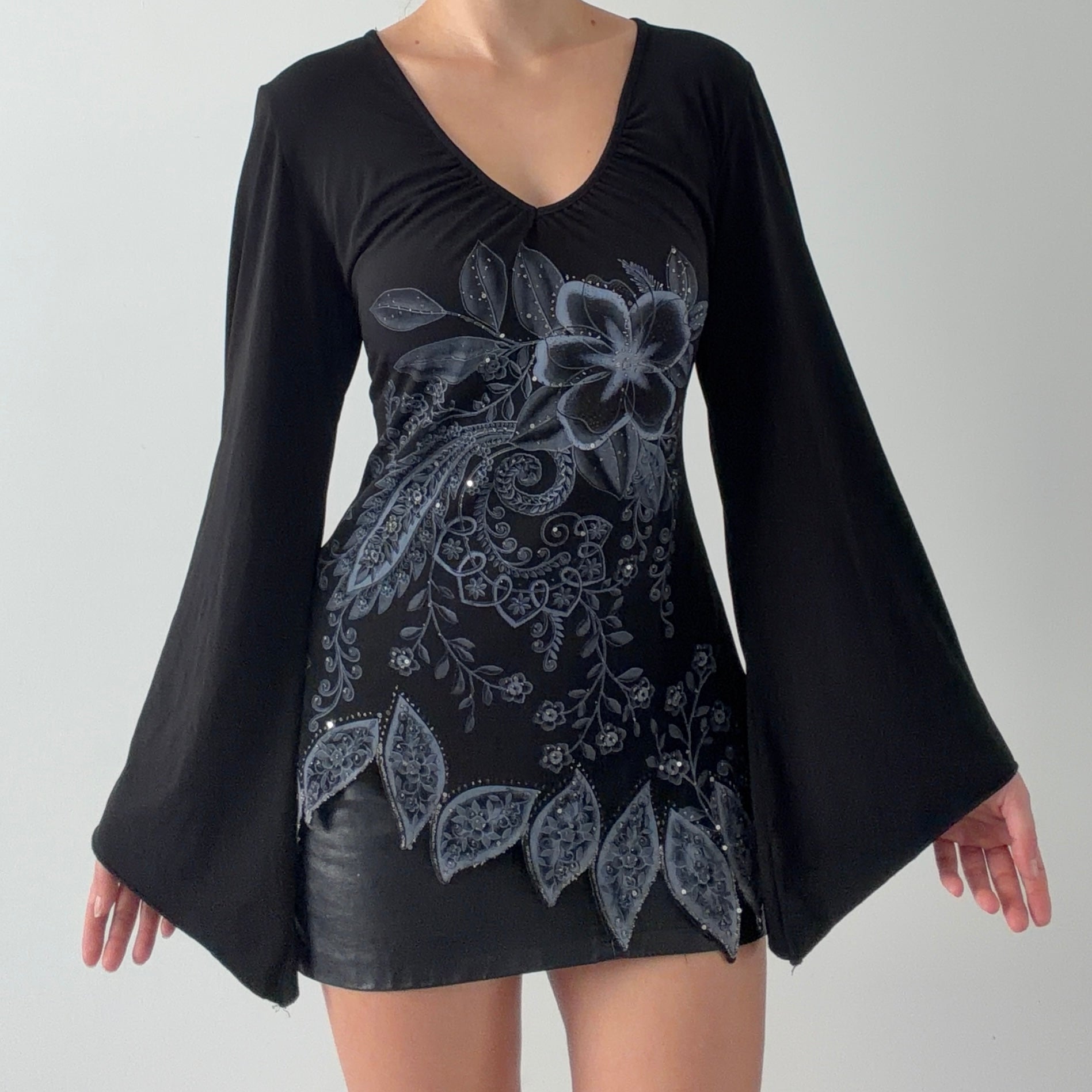 Decaf Beaded Bell Sleeve Top | 12-14
