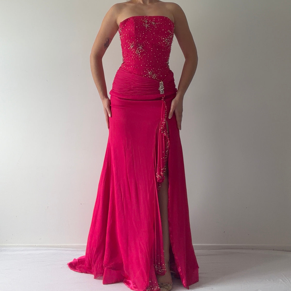Tiffany Designs Silk Beaded Maxi Dress | XS-S