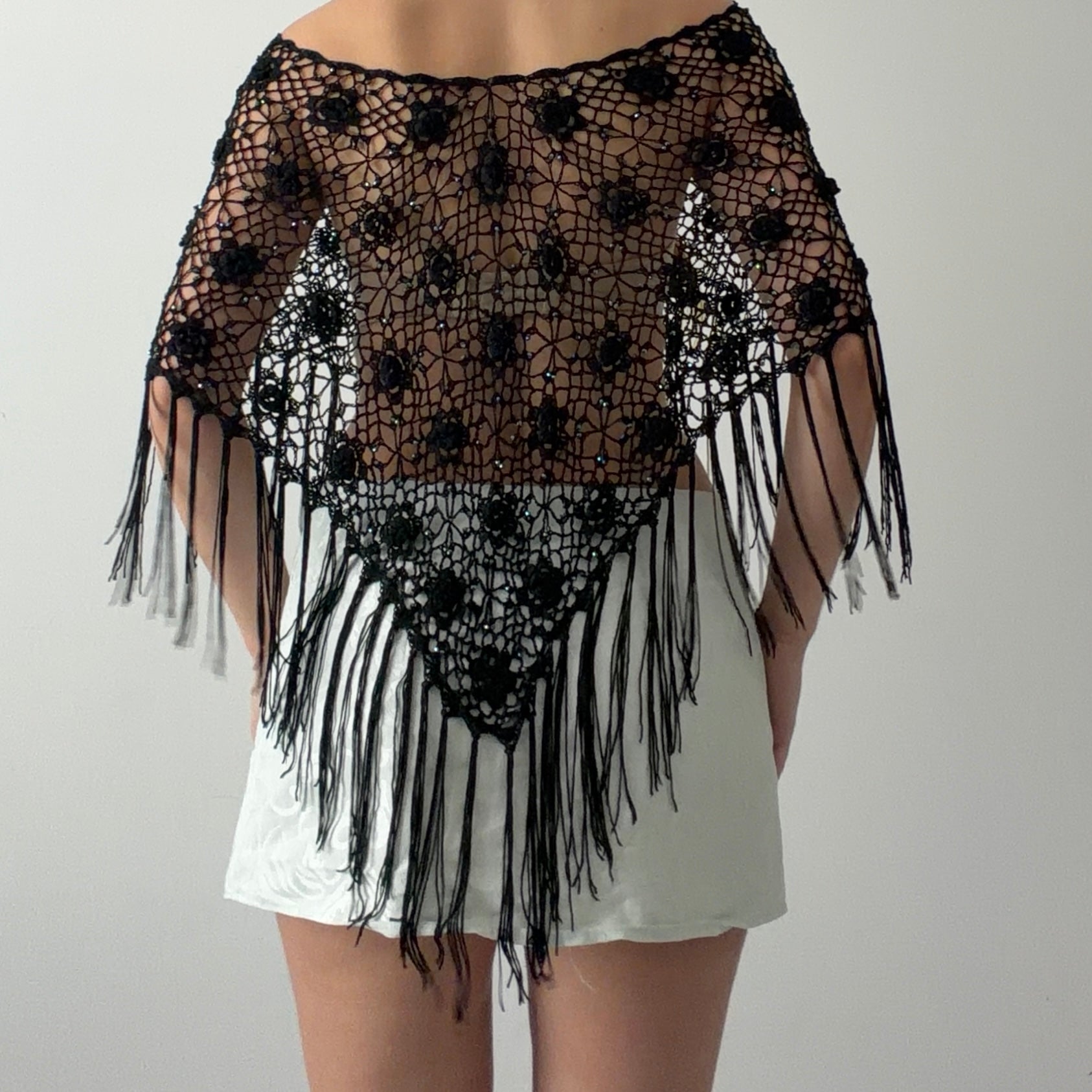 Beaded Crochet Poncho Top | OS