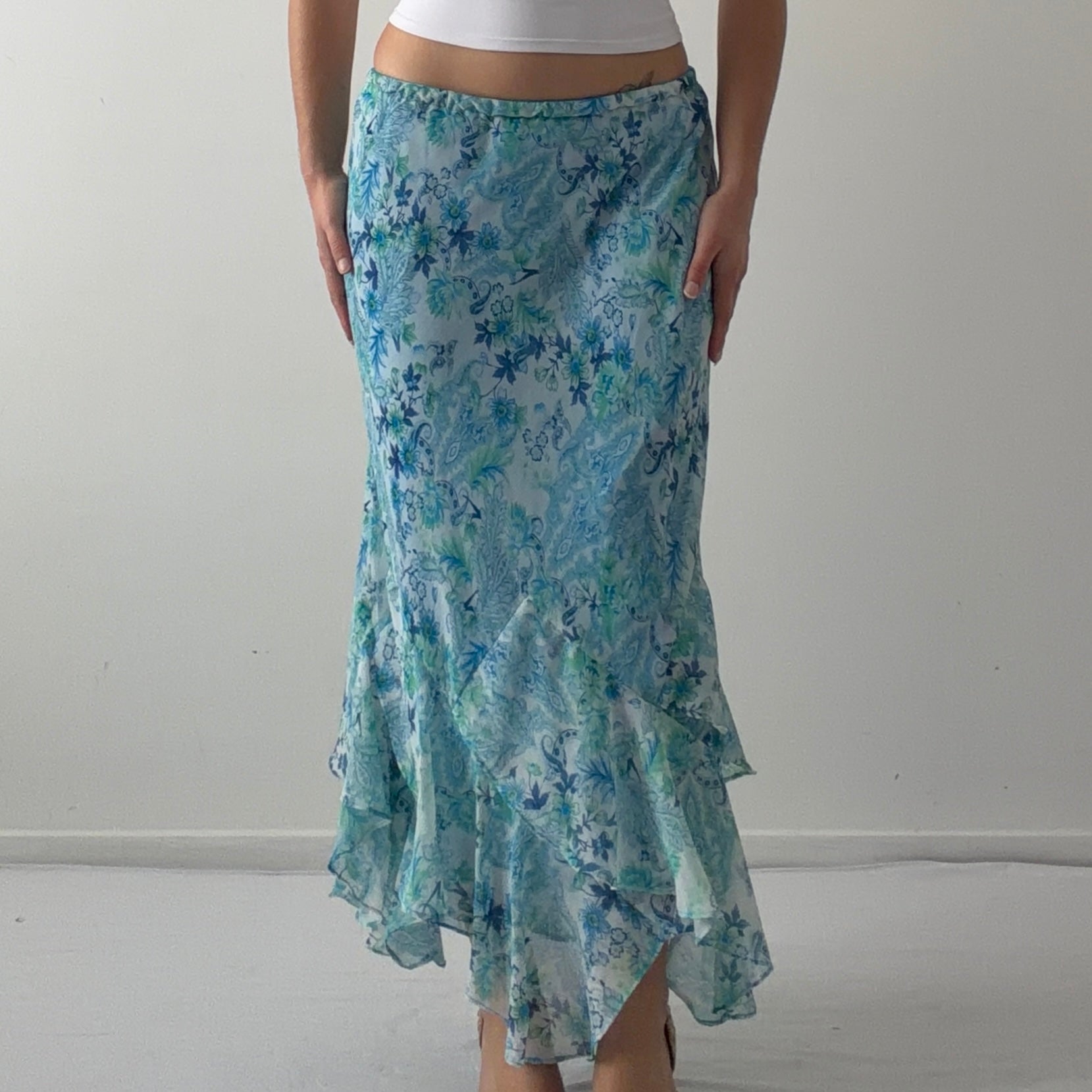 Paisley Ruffle Midi Skirt | M