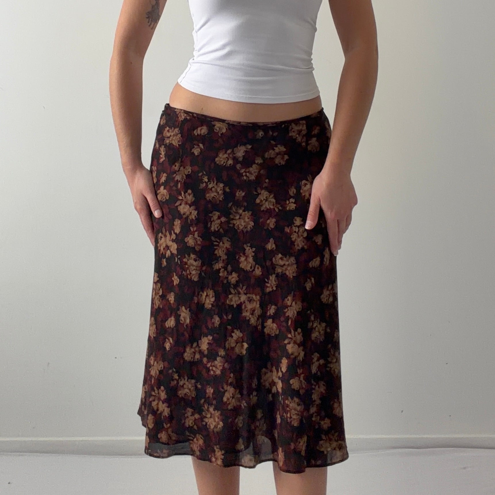 Nine West Floral Silk Midi Skirt | S