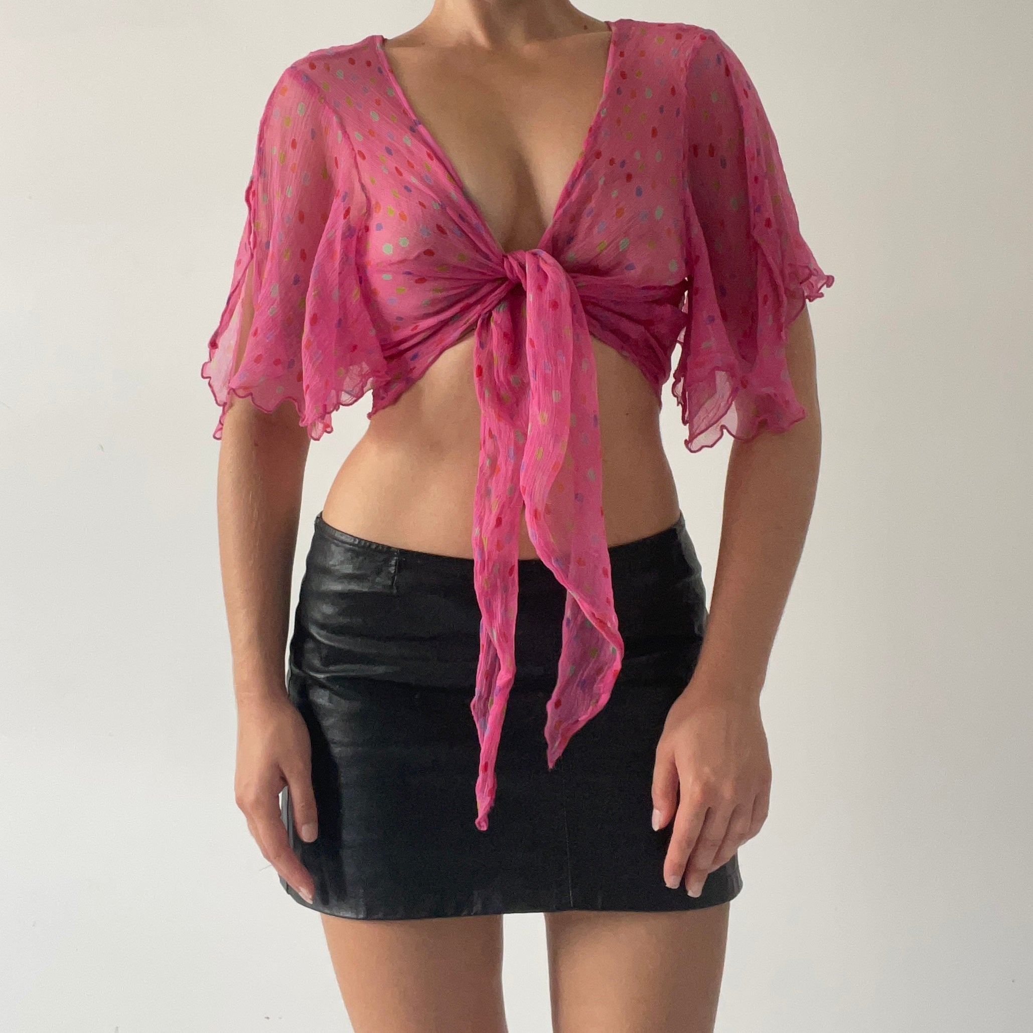 Polka Dot Silk Wrap Top | 6-8