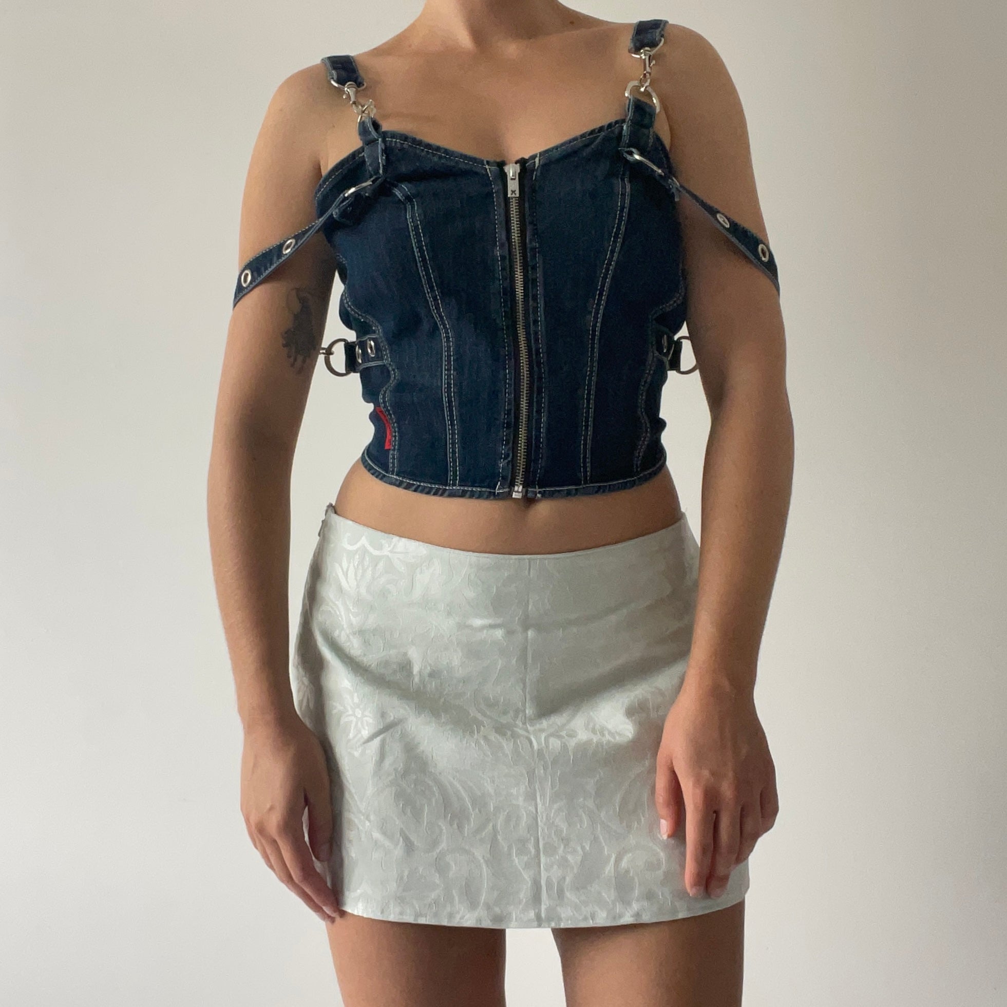 Tripp NYC Denim Buckle Corset | M