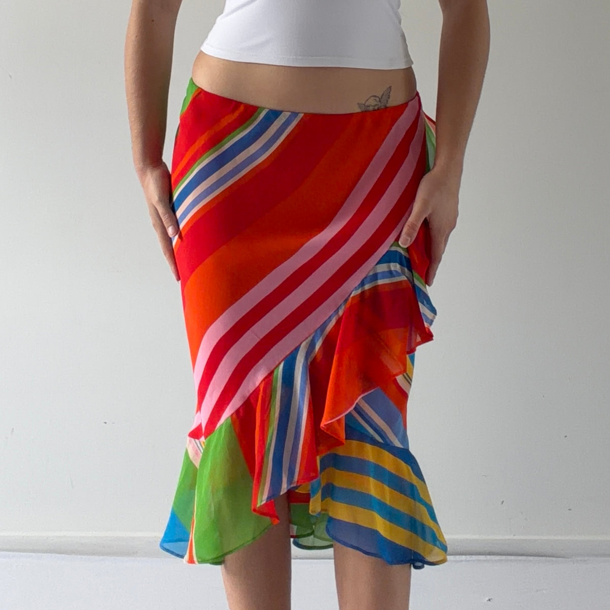 Ralph Lauren Stripe Ruffle Midi Skirt | L