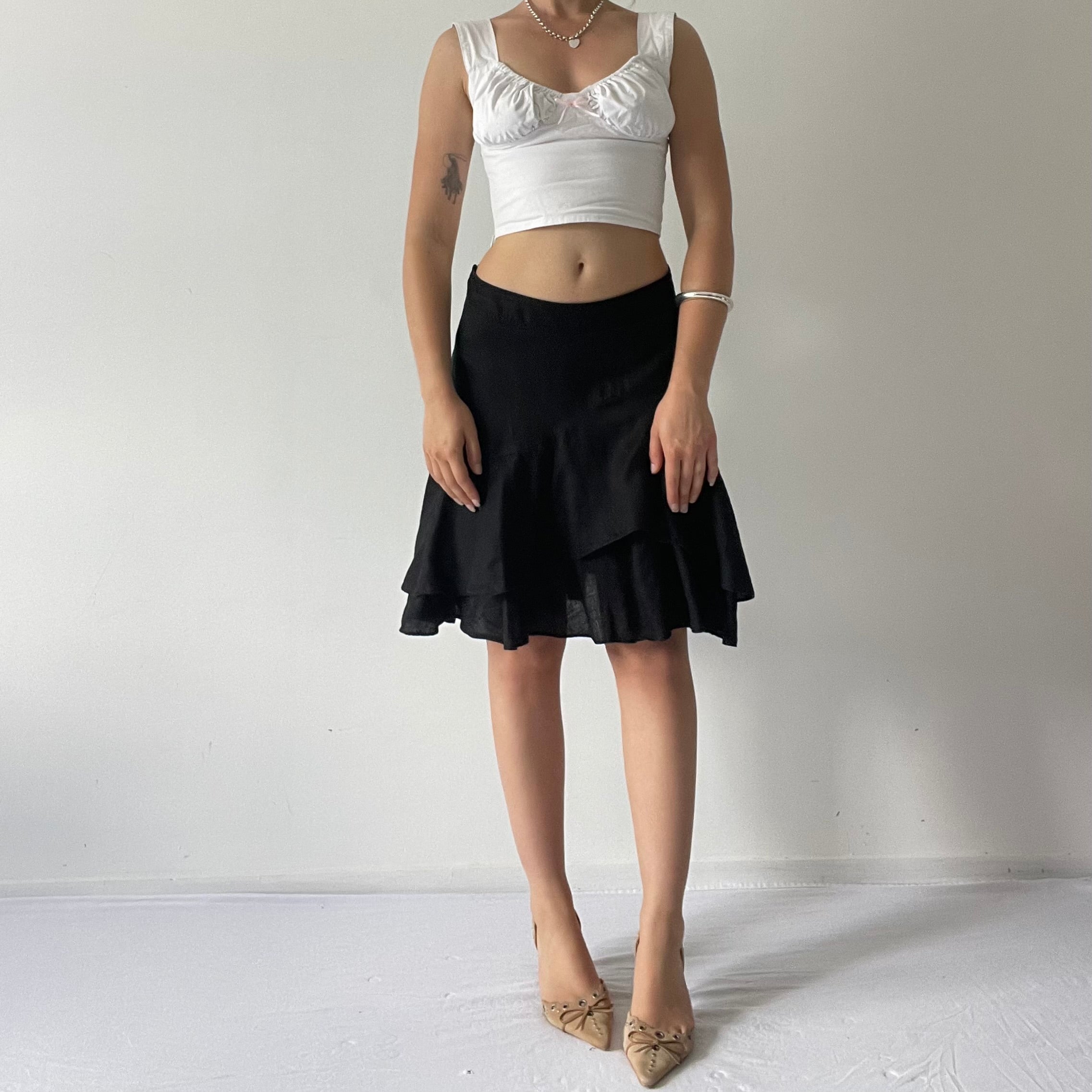 100% Linen Ruffle Midi Skirt | 6-8