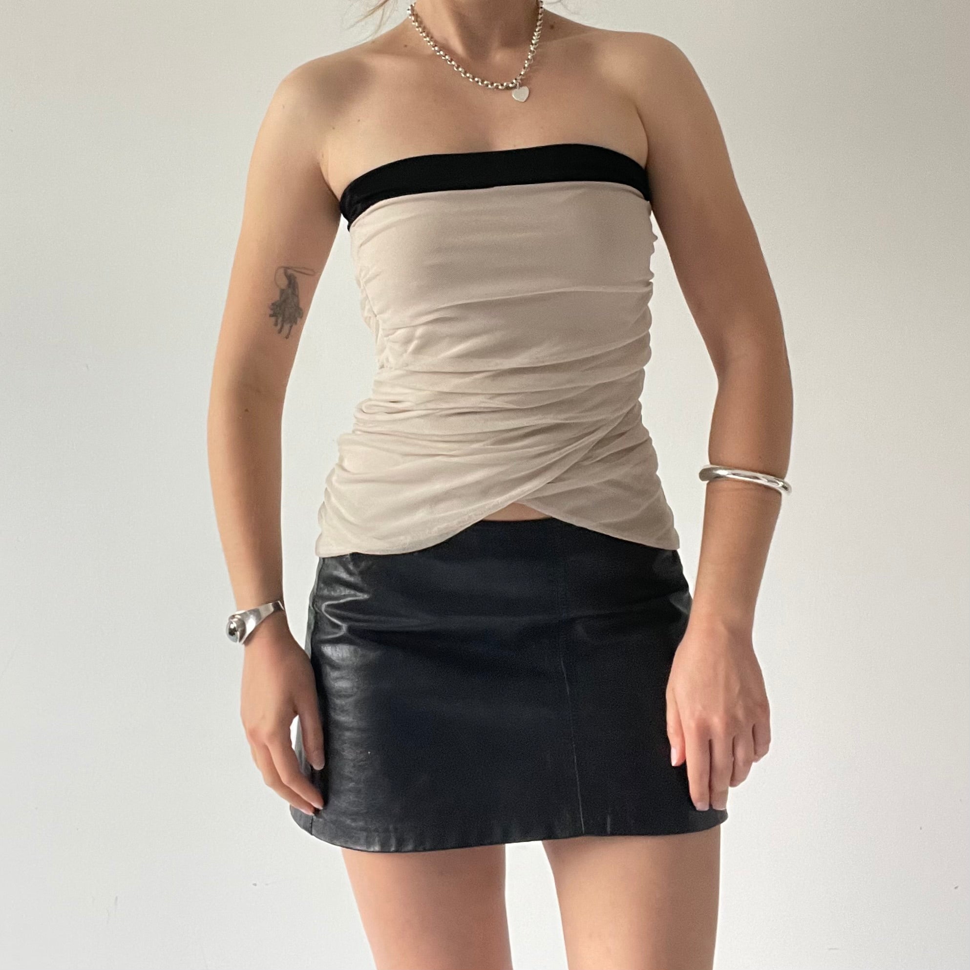 Strapless Ruched Mesh Top | S