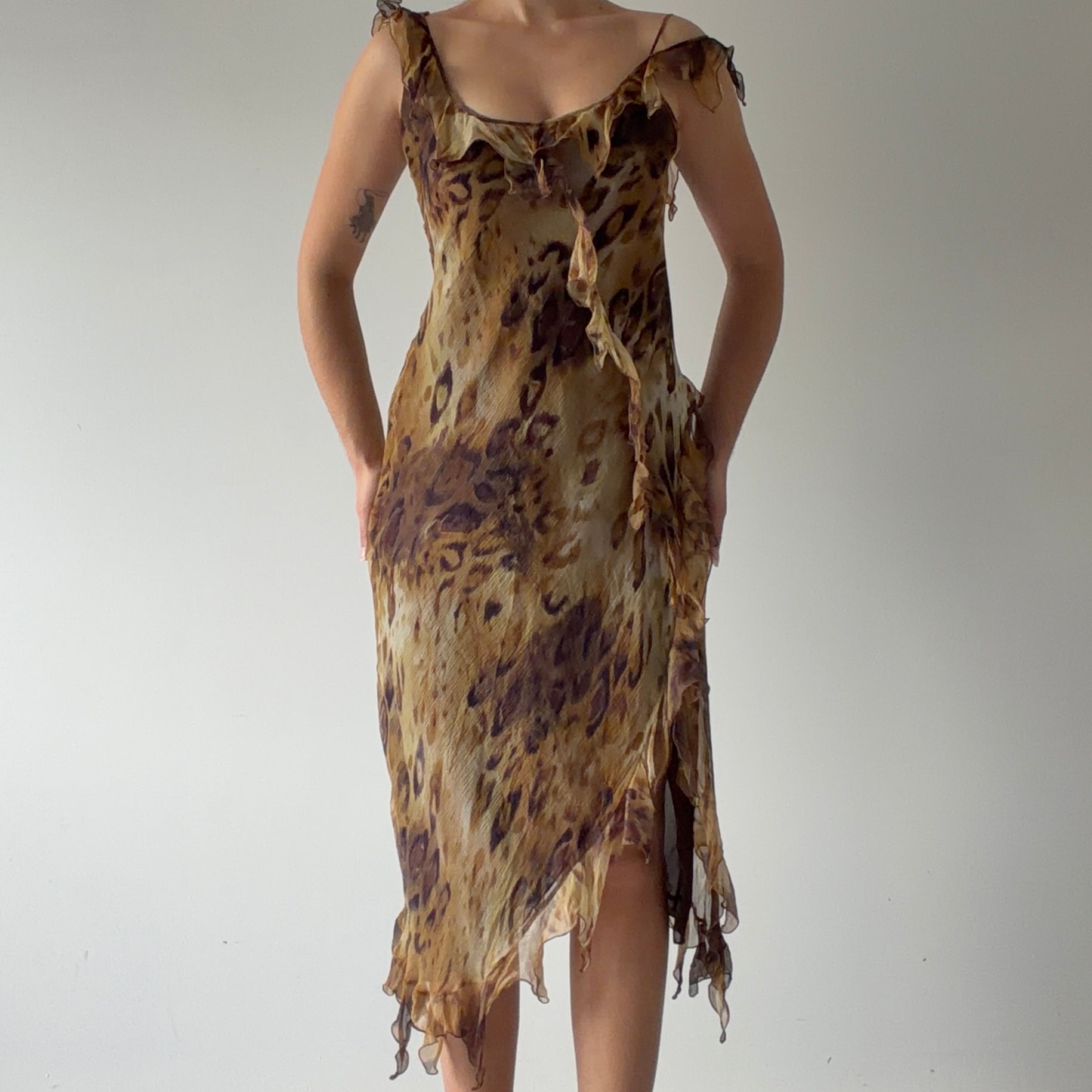 00s Zara Silk Ruffle Dress | 8-10