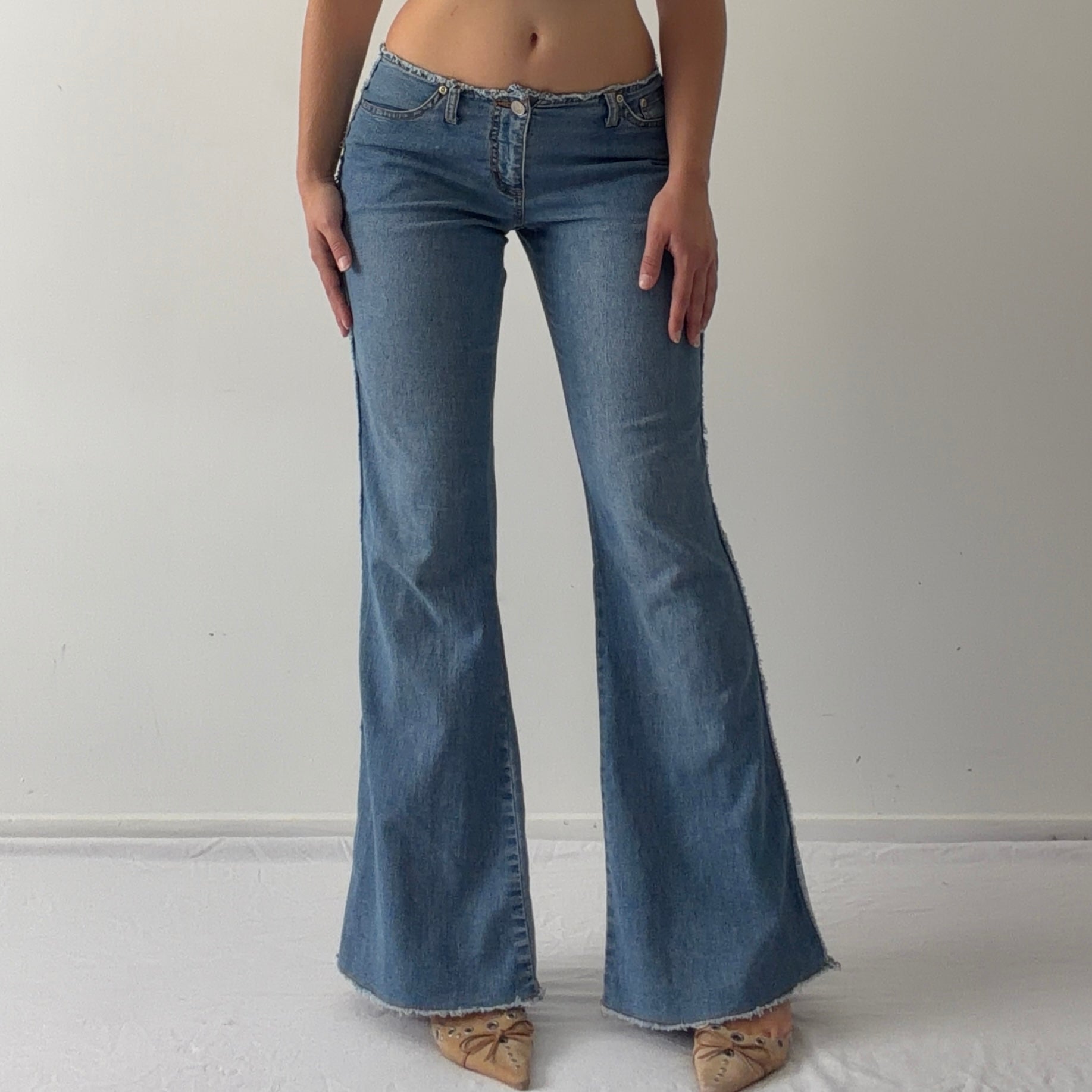 90s Glassons Fray Flare Jeans | S