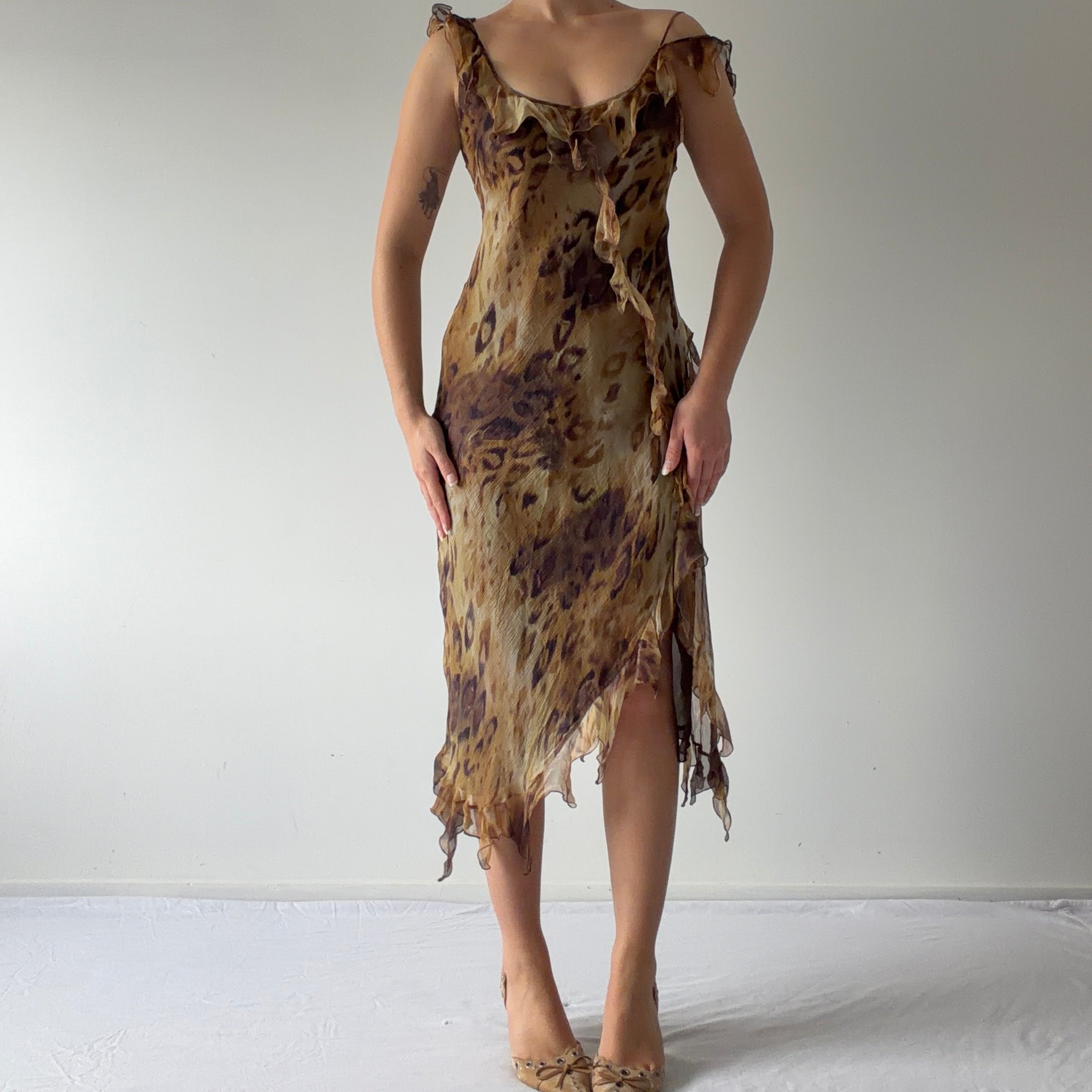 00s Zara Silk Ruffle Dress | 8-10