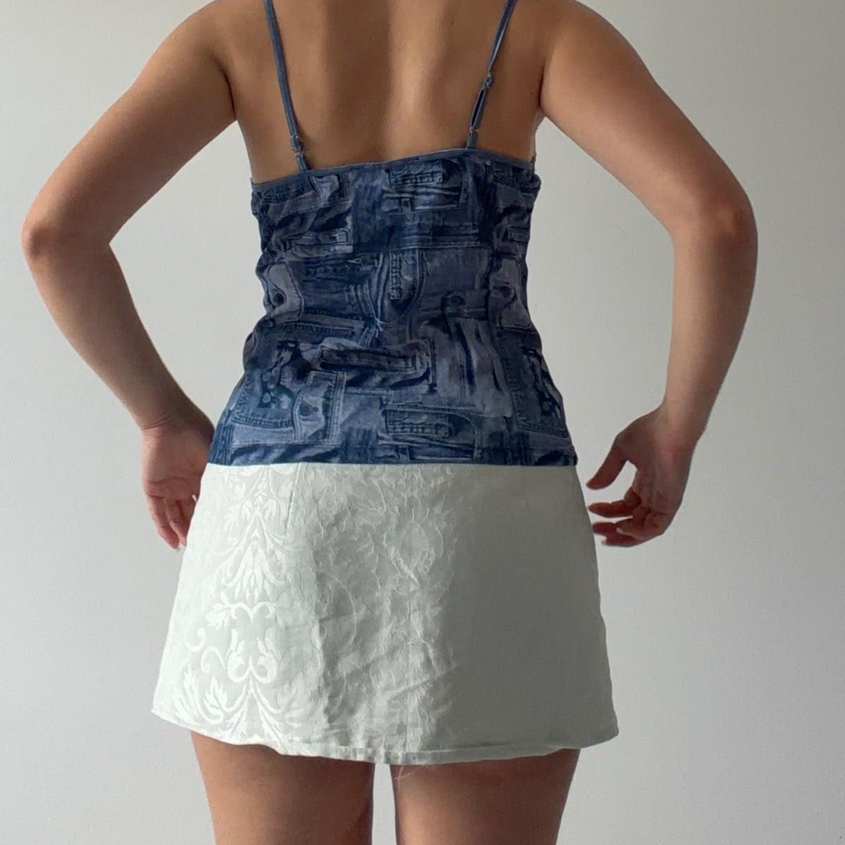 No Boundaries Denim Print Mesh Cami | L