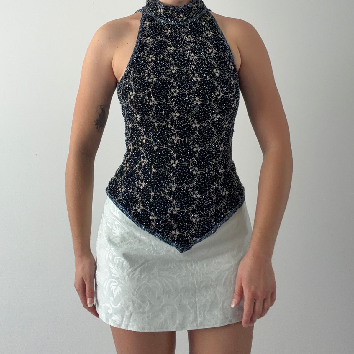 Papéll Boutique Silk Beaded Top | S