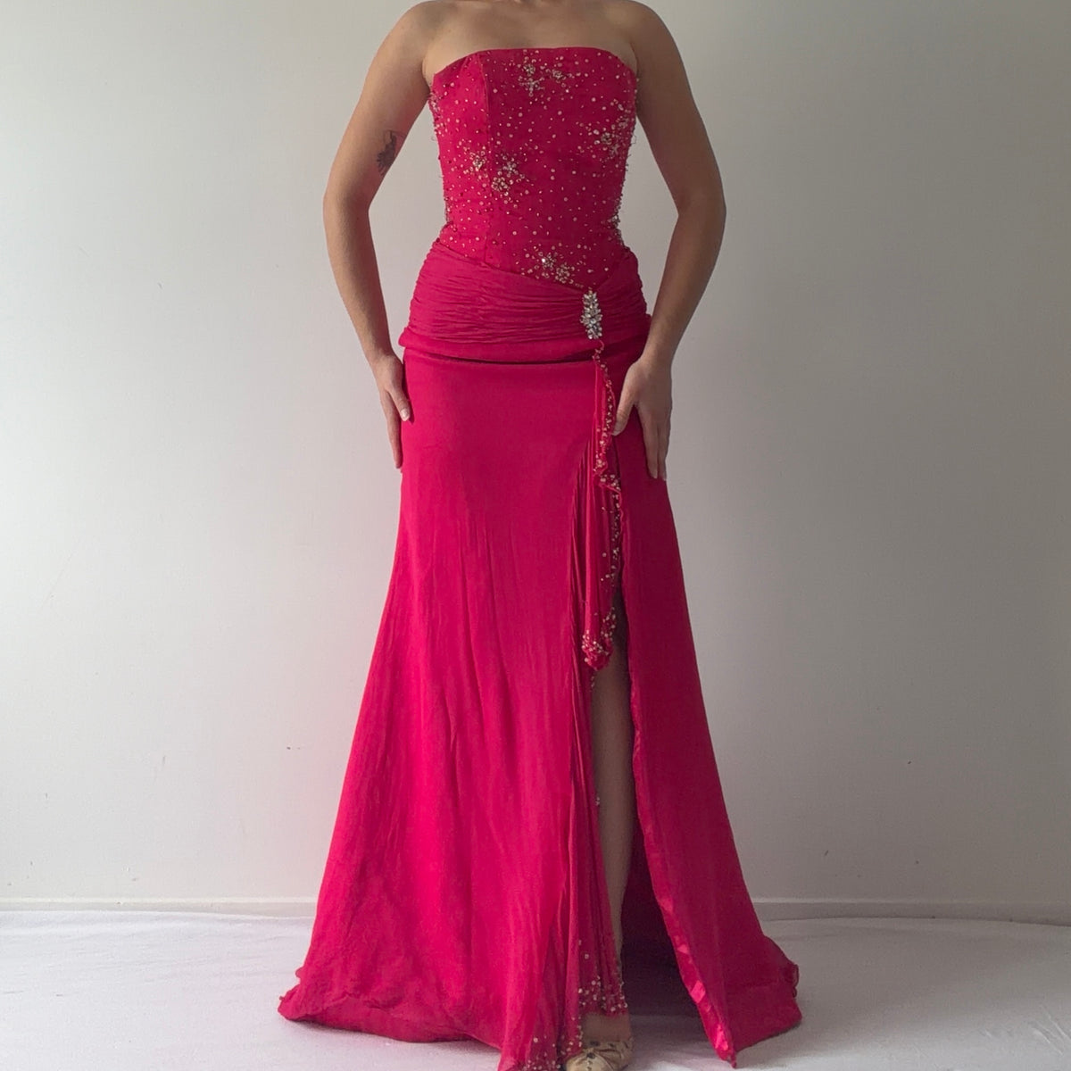 Tiffany Designs Silk Beaded Maxi Dress | XS-S