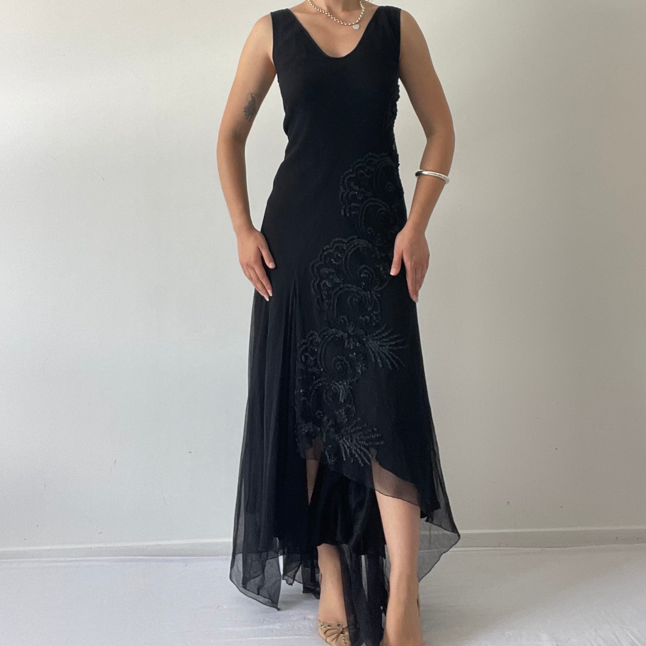 Carlson Silk Beaded Maxi Dress with Fairy Hem | 10-12