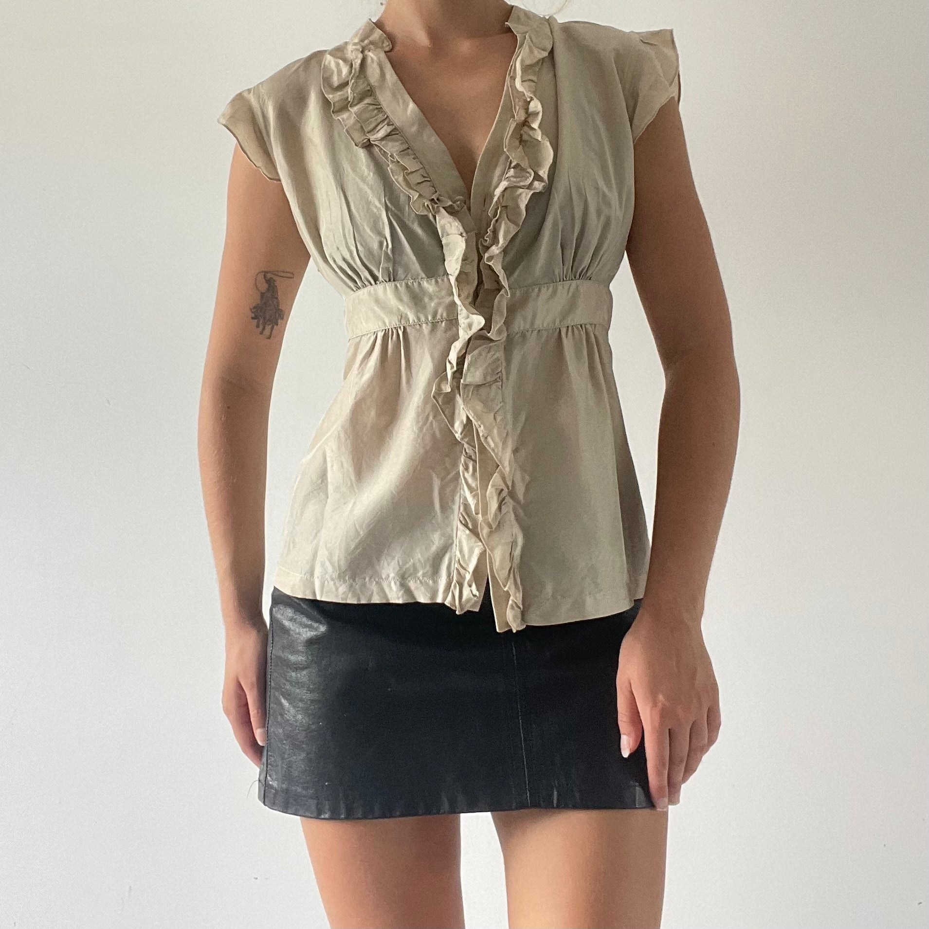 Silk Ruffle Button Up | 10-12