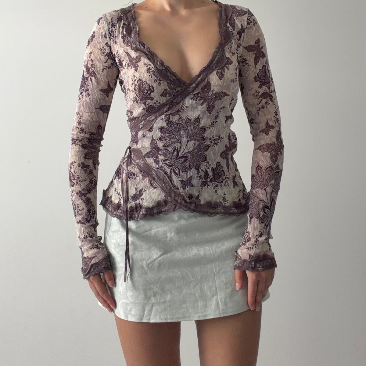 Fashion Studio Butterfly Mesh Wrap Top | S