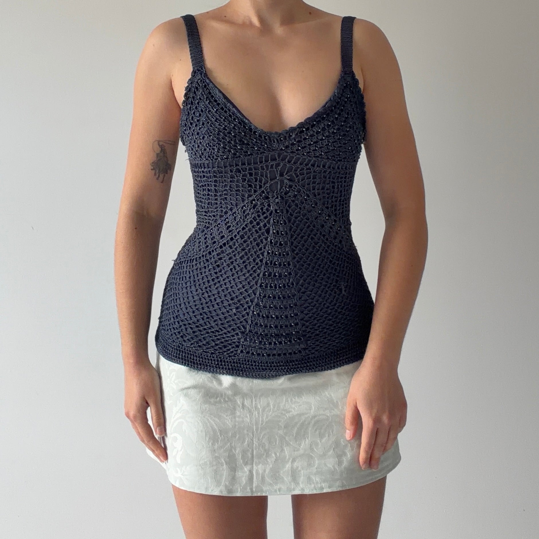 Tape Measure Beaded Crochet Top | M
