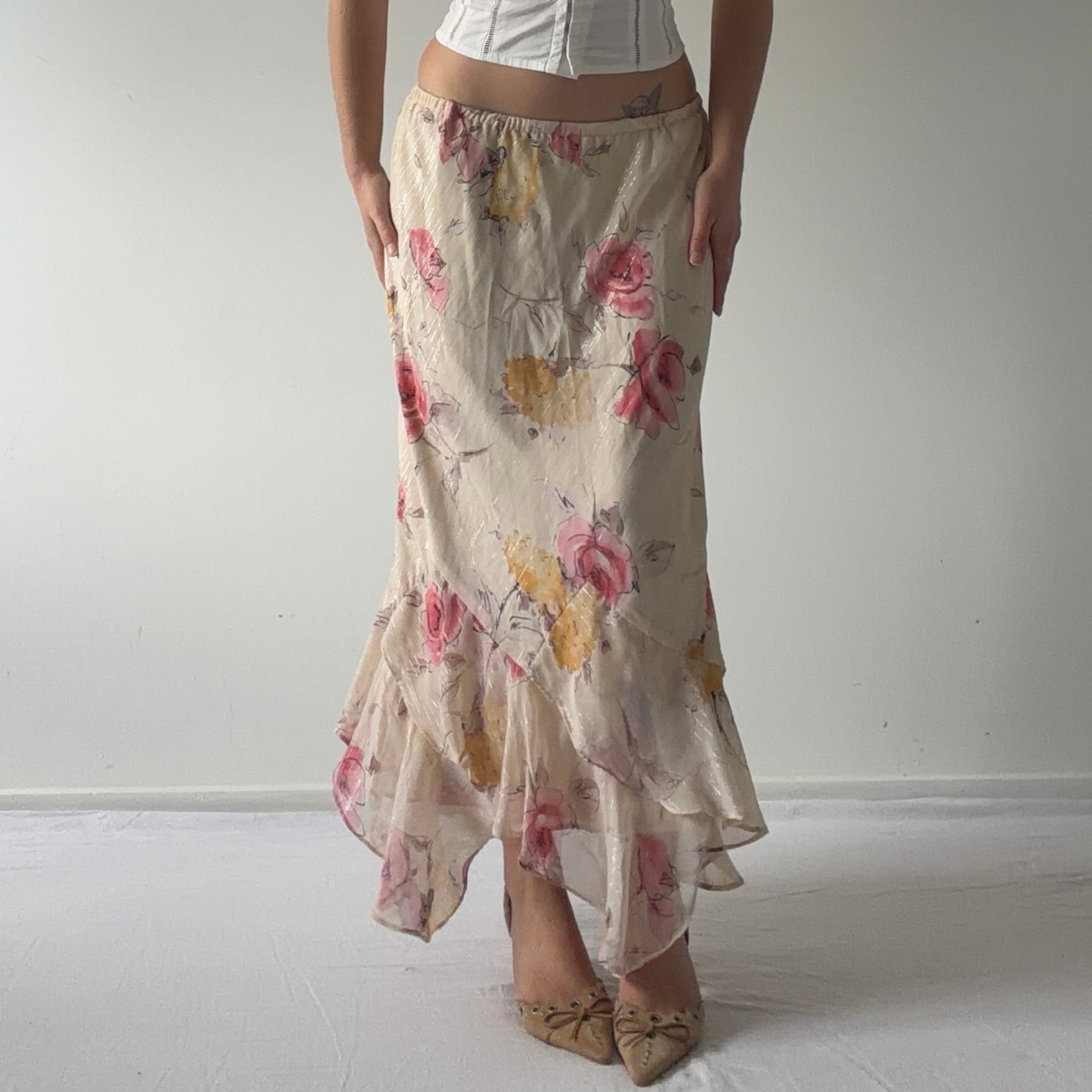 Floral Glitter Midi Skirt | L