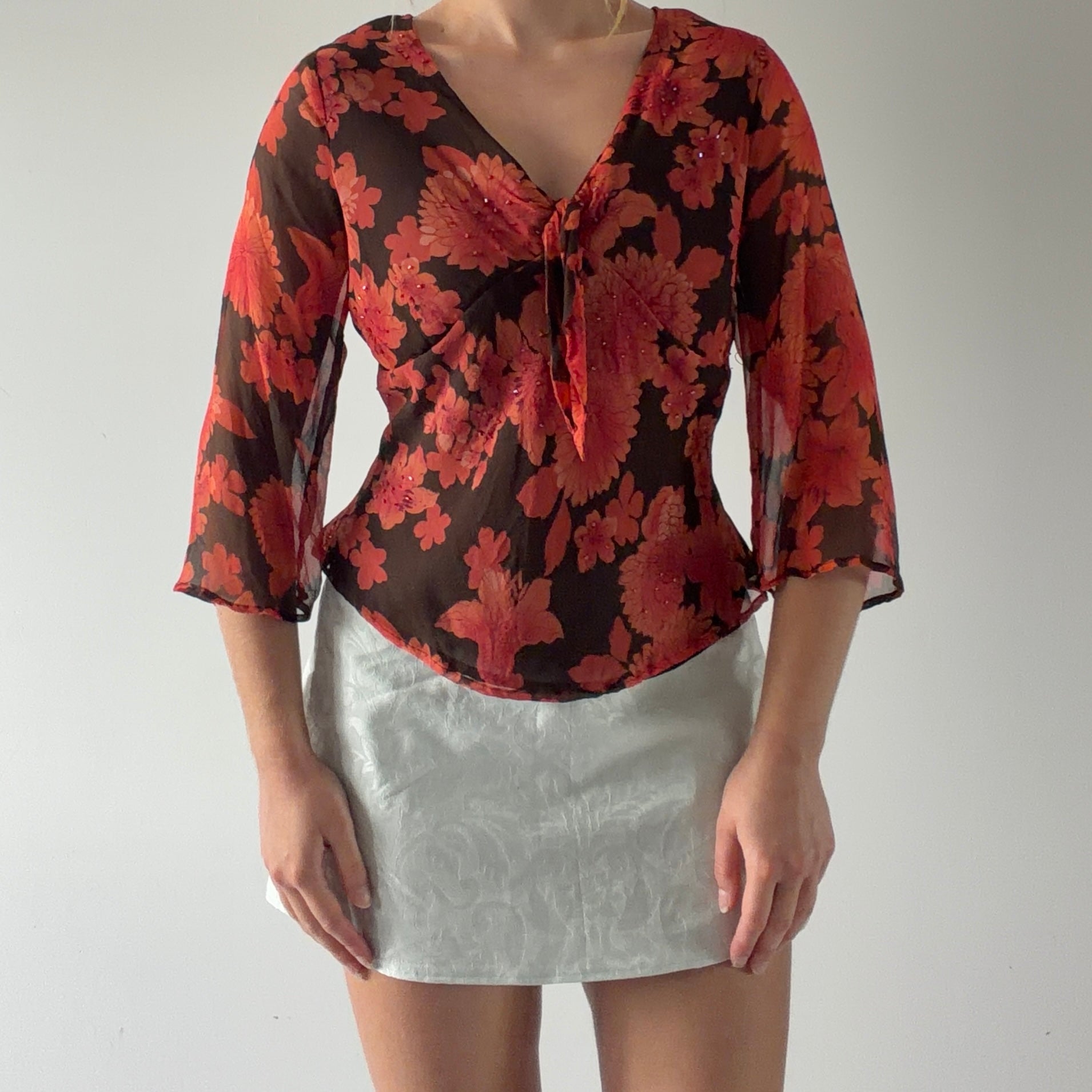 New York City Design Silk Beaded Top | M