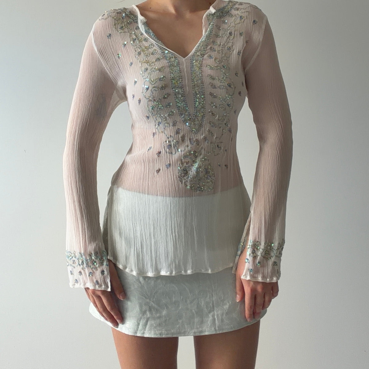 Venus Embroidered Silk Top | M