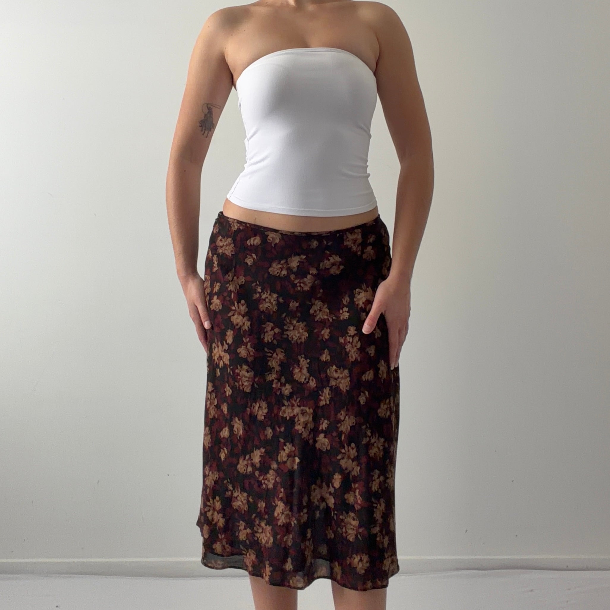 Nine West Floral Silk Midi Skirt | S