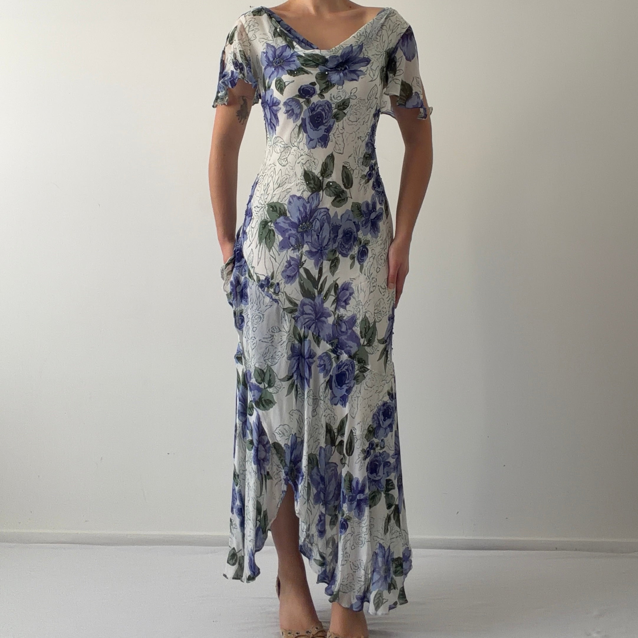 Eva Blue Beaded Asymmetric Dress | 12-14