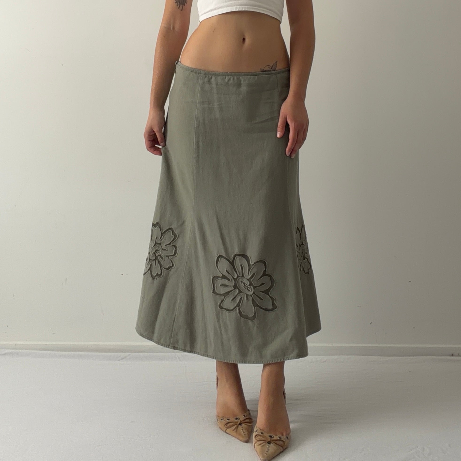 Spirit Embroidered Midi Linen Skirt | M-L
