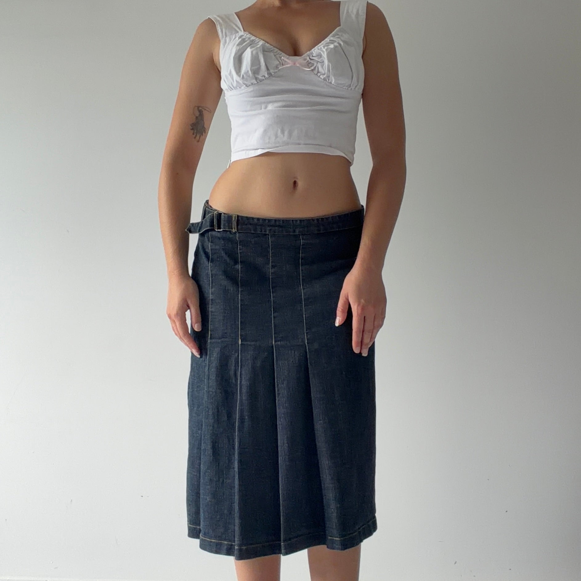 Max Pleat Denim Midi Skirt | 8-12