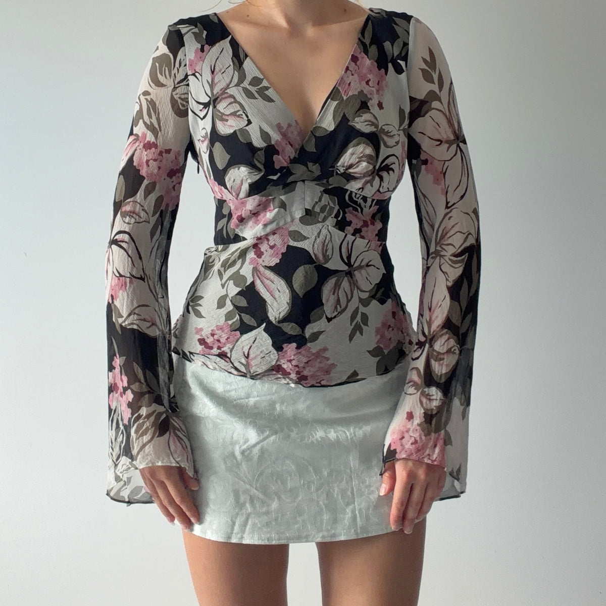 Ann Taylor Silk Bell Sleeve Top | M