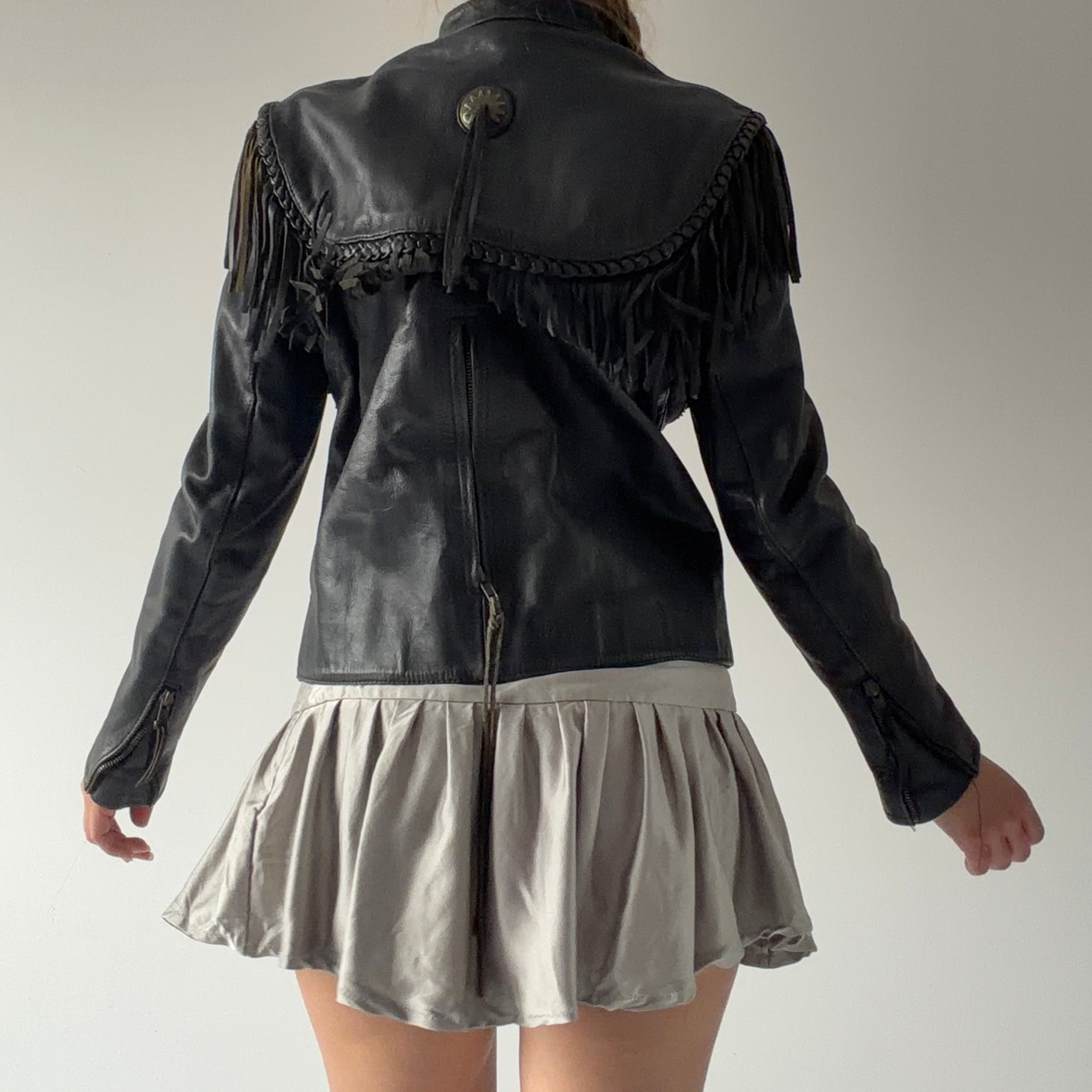 Harley Davidson Western Fringe Leather Biker Jacket | S