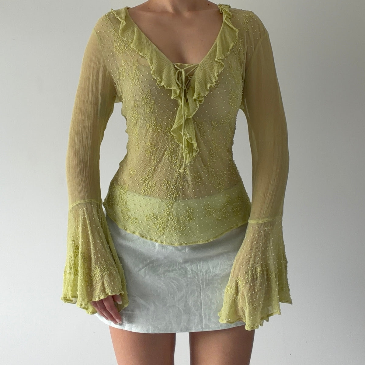 Jane Seymour Silk Beaded Ruffle Top | M
