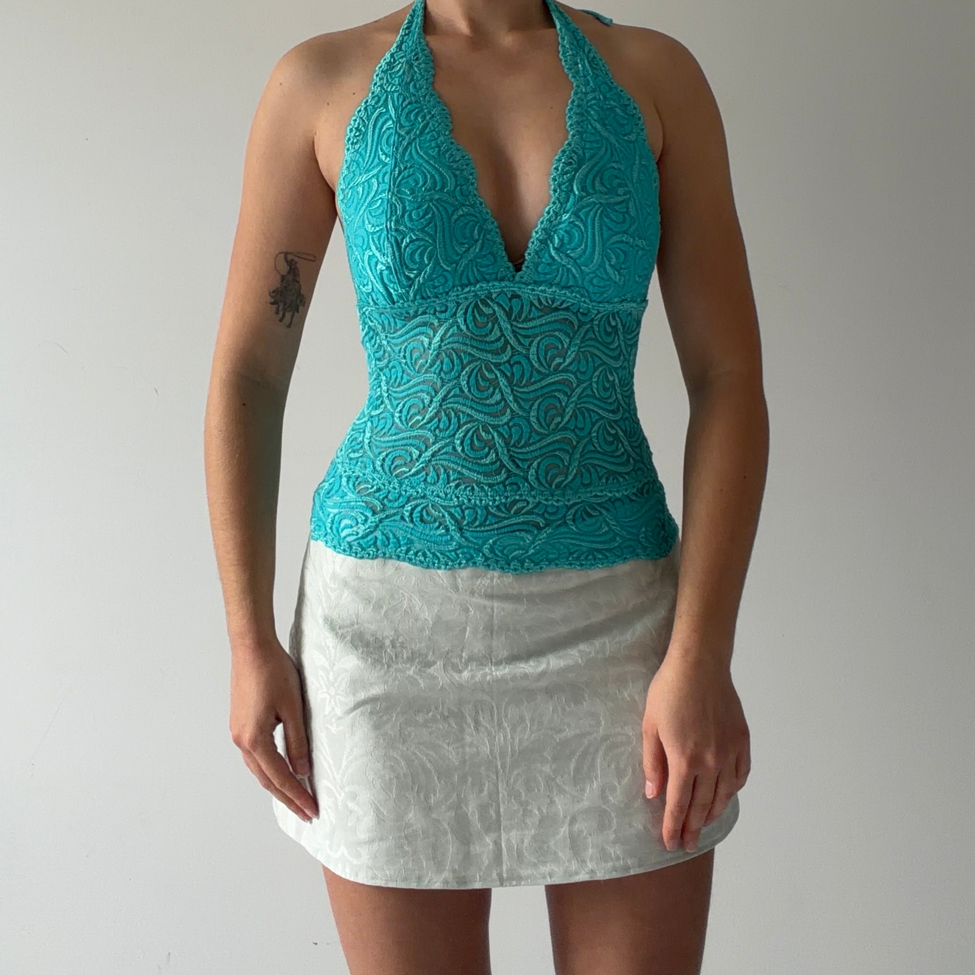 Bebe Lace Halter Top | Made in USA | XS