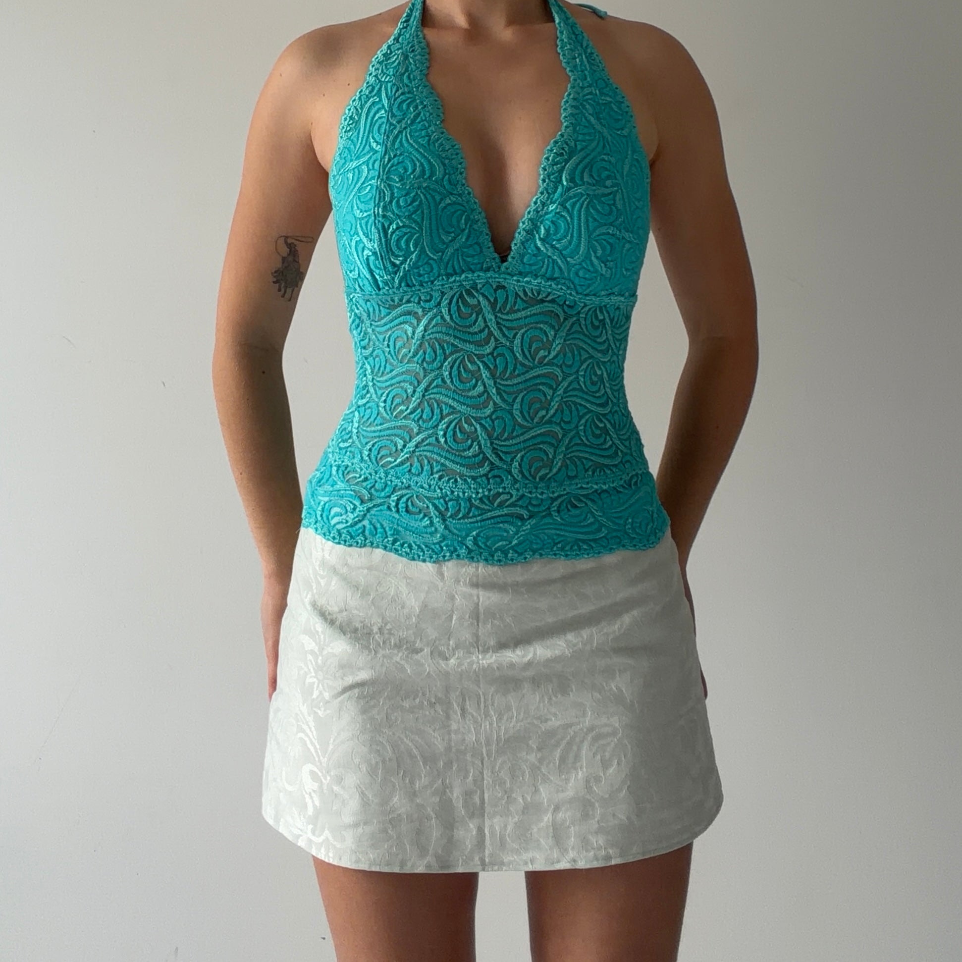Bebe Lace Halter Top | Made in USA | XS