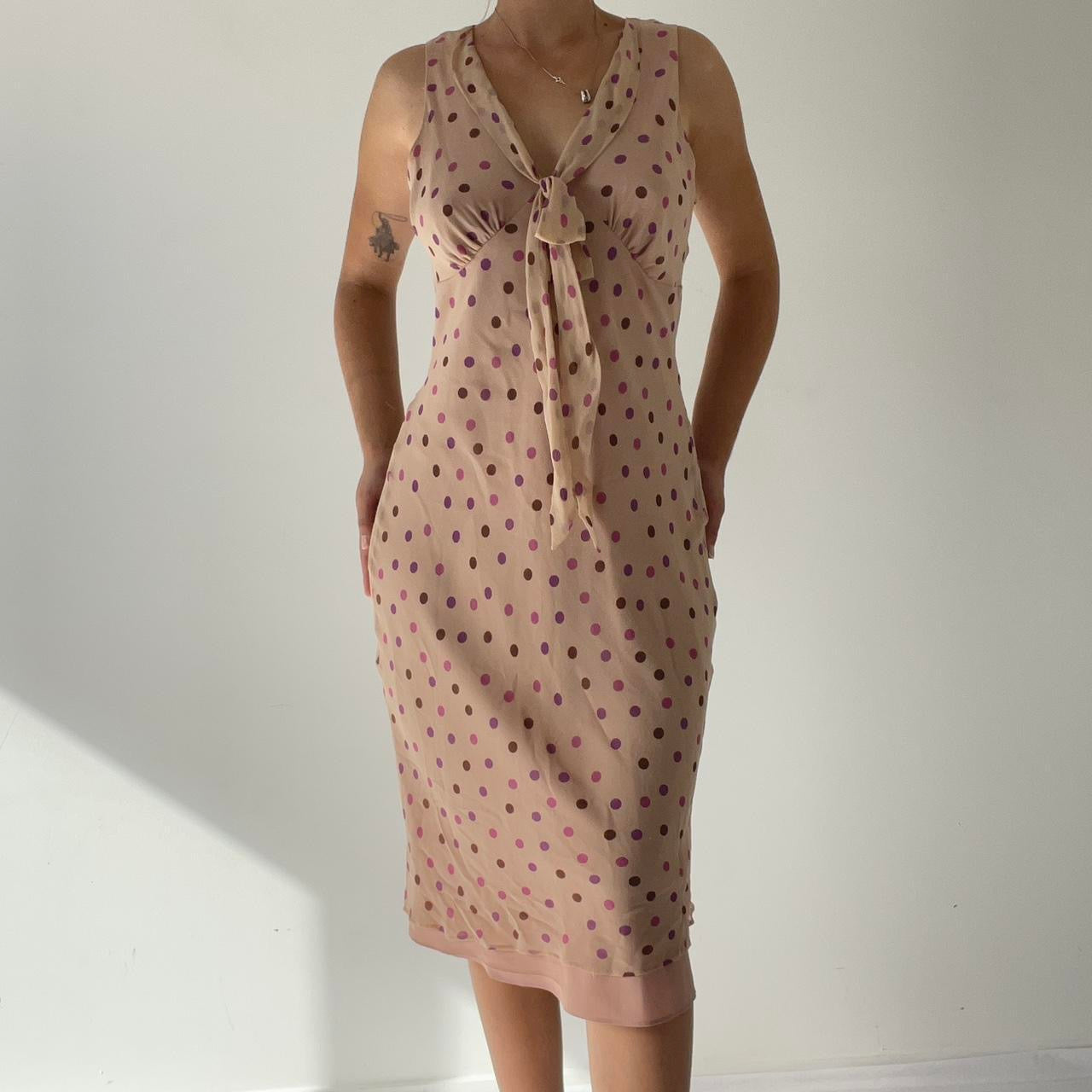 Silk Polka Dot Midi Dress | 6-8