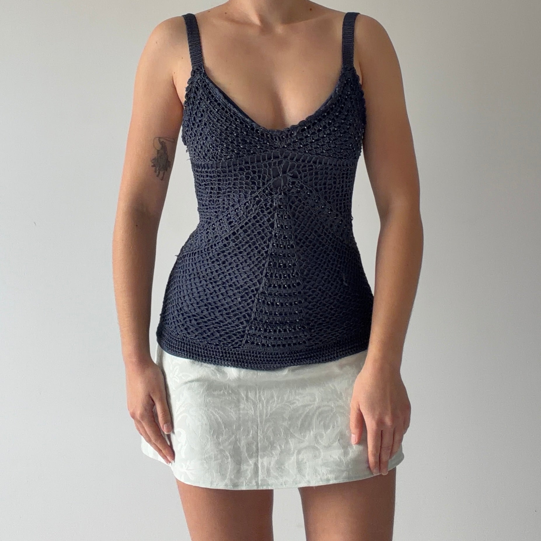 Tape Measure Beaded Crochet Top | M