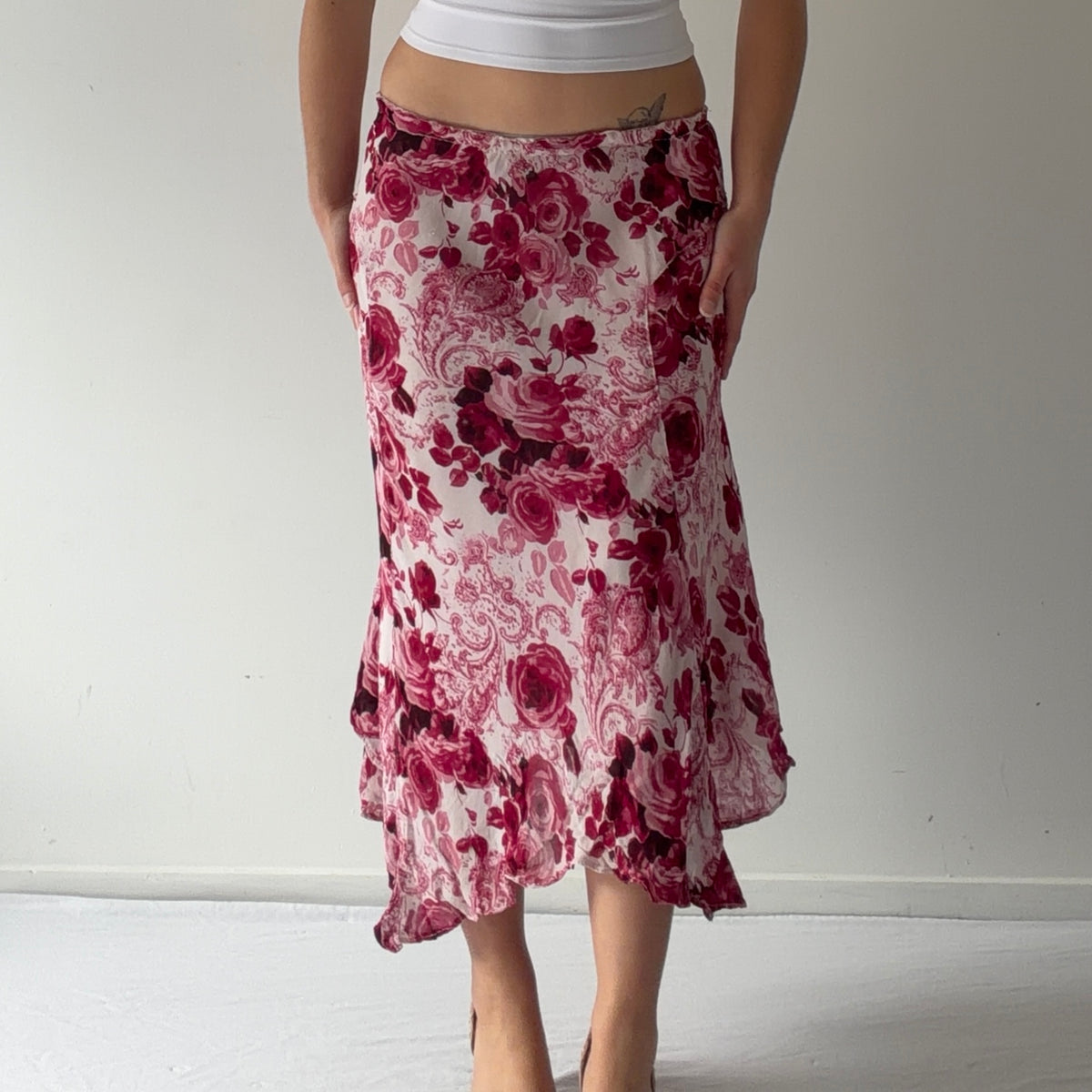 Rose Asymmetric Midi Skirt | 10-12