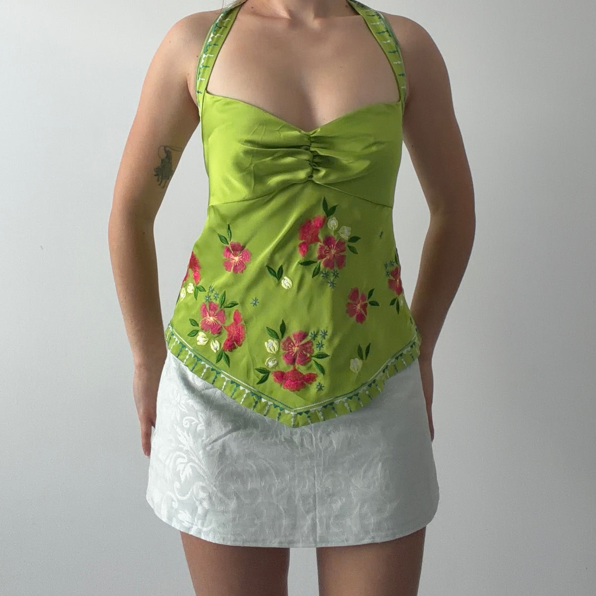 Bandolino Embroidered Halter Top | M