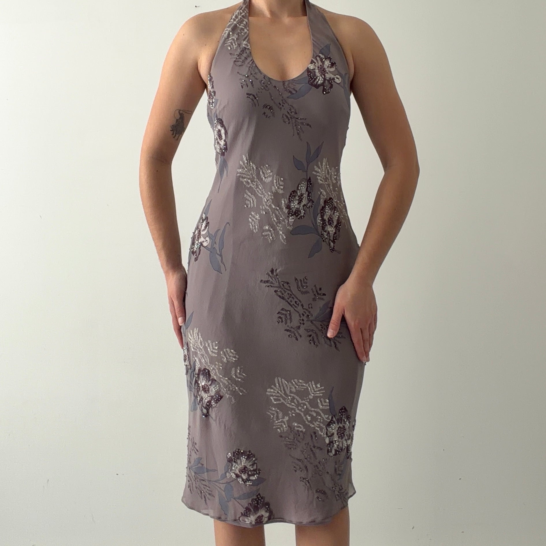 Papēll Boutique Silk Beaded Halter Dress | S