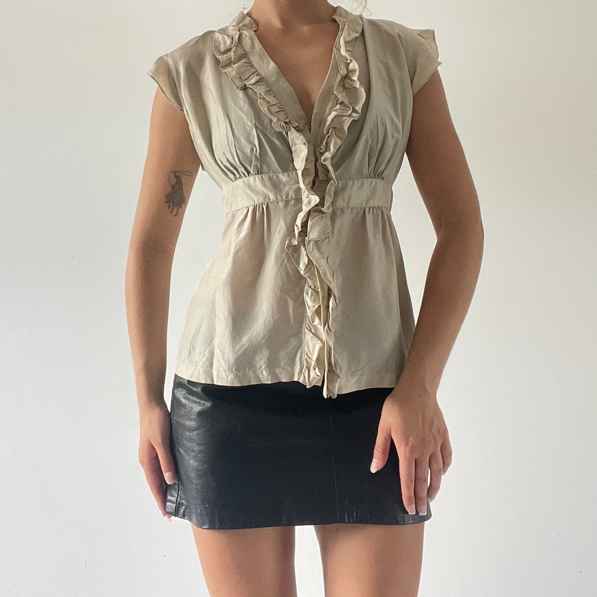 Silk Ruffle Button Up | 10-12