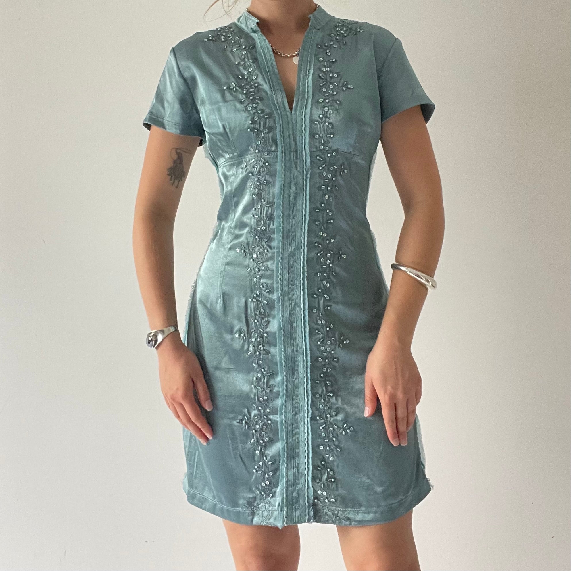 Beaded Satin Midi Dress | 10-12
