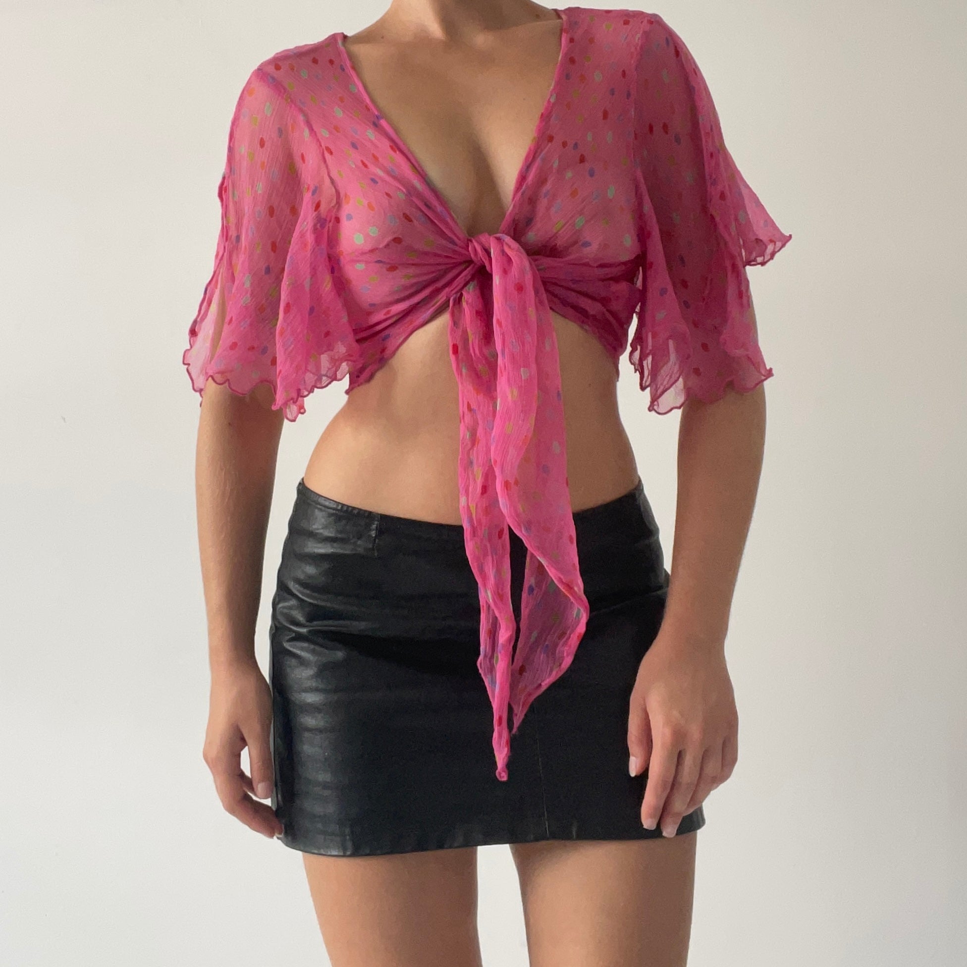 Polka Dot Silk Wrap Top | 6-8