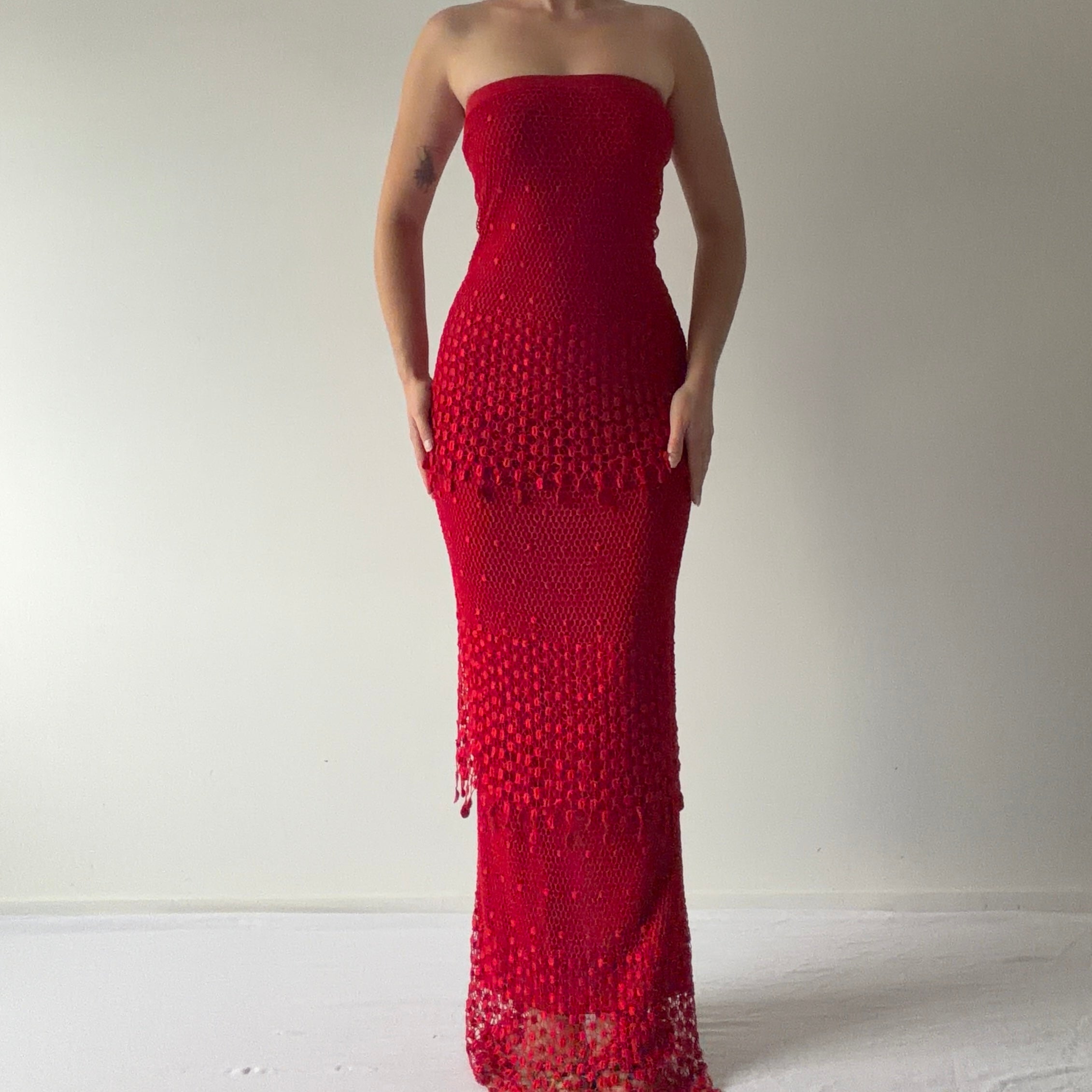 Crochet Lace Strapless Ruffle Dress | Made in USA | S