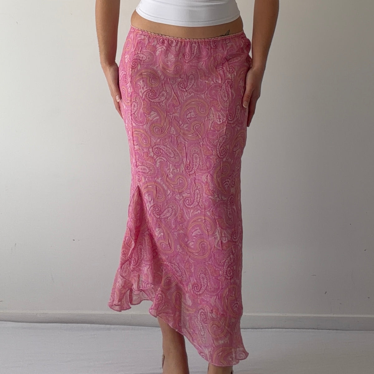 Worthington Paisley Ruffle Midi Skirt | M