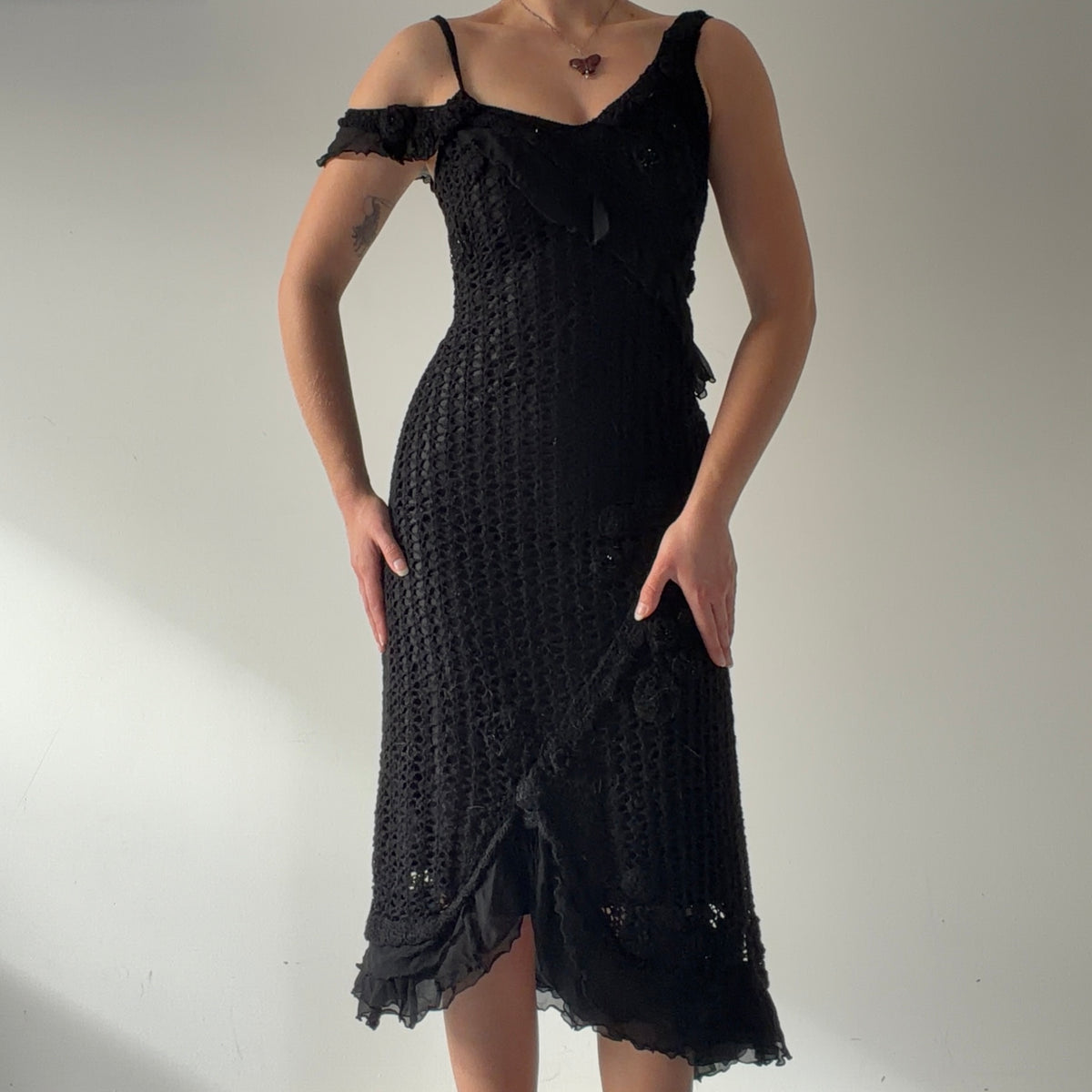 Crochet Ruffle Midi Dress | S