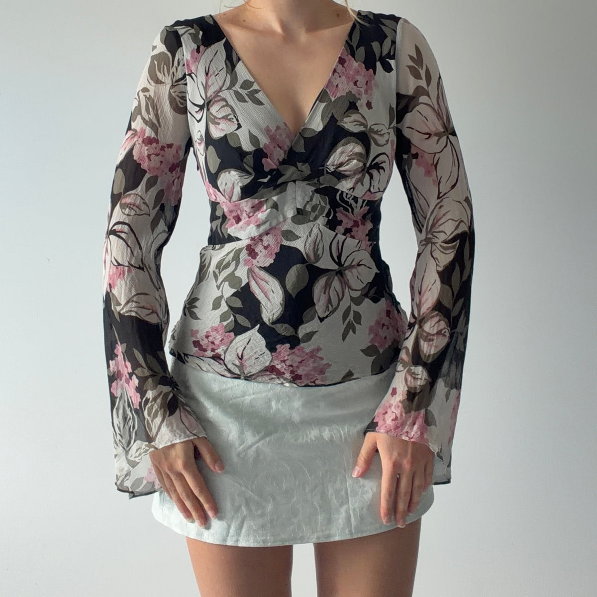 Ann Taylor Silk Bell Sleeve Top | M