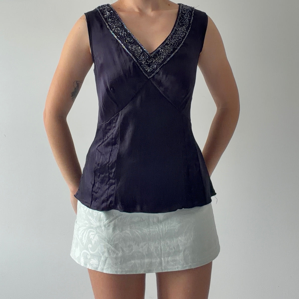 Silk Beaded Cami Top | M