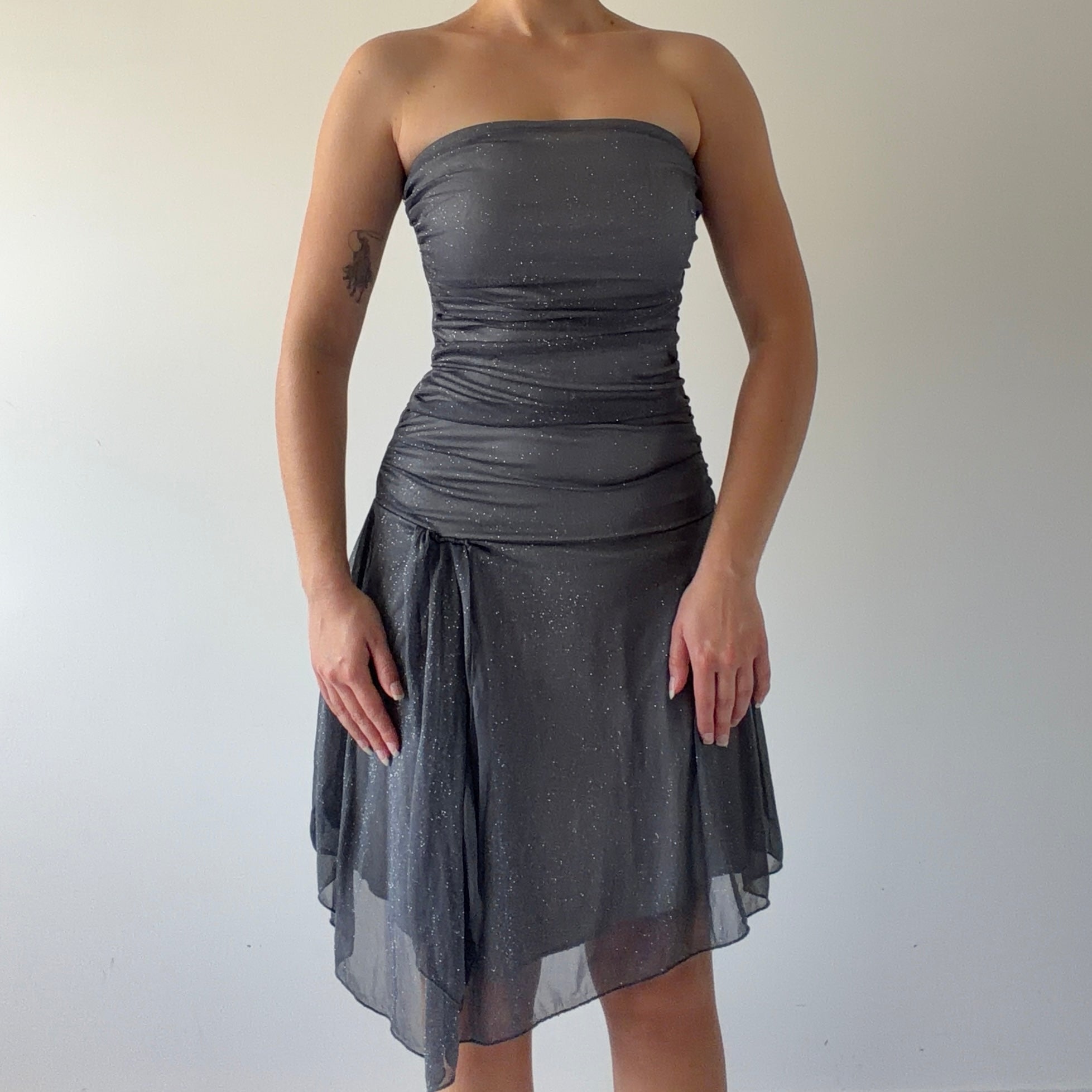 First Kiss Strapless Asymmetric Dress | S