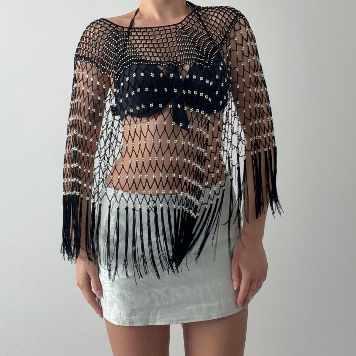 Beaded Crochet Poncho | OS