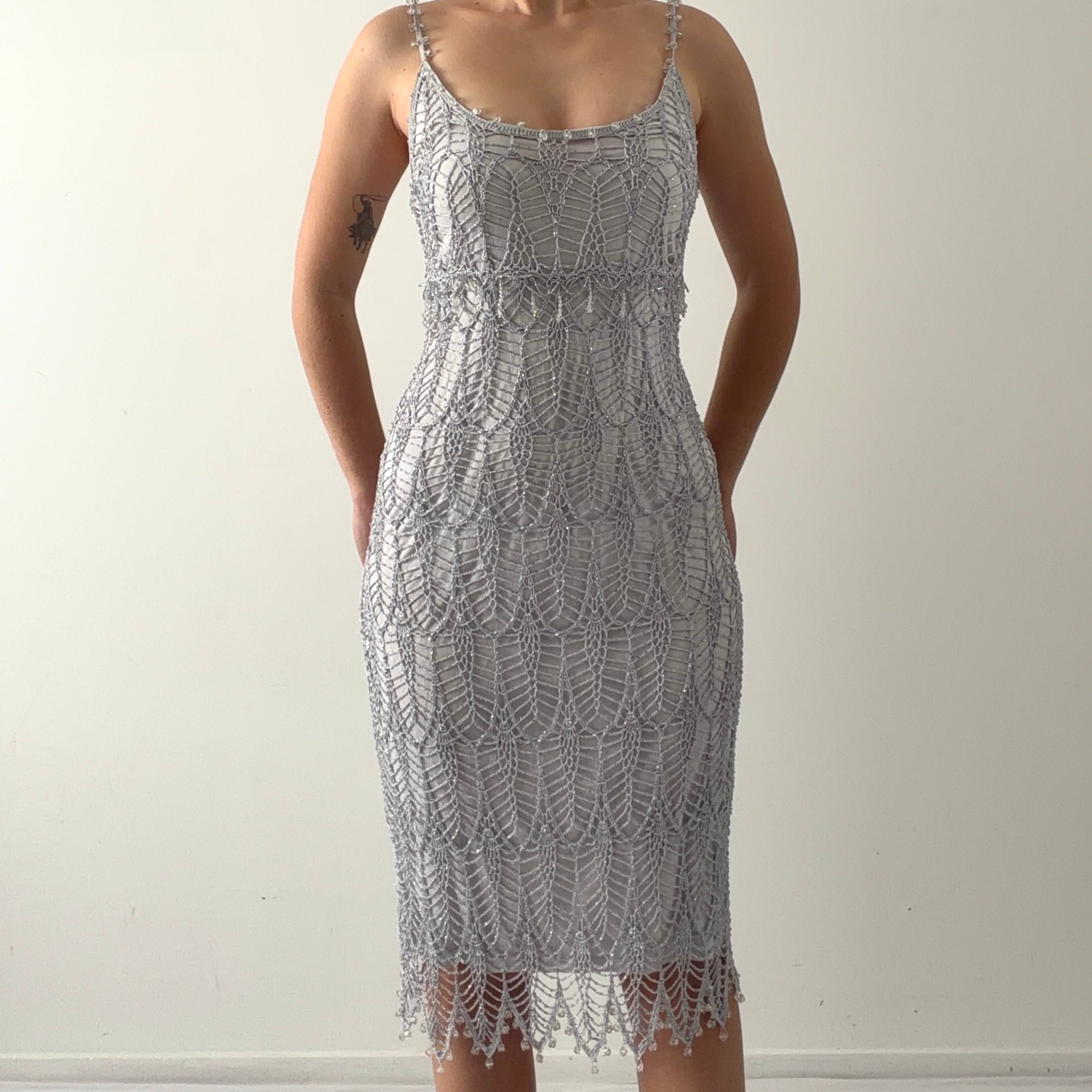 Nicowa Beaded Crochet Midi Dress | M
