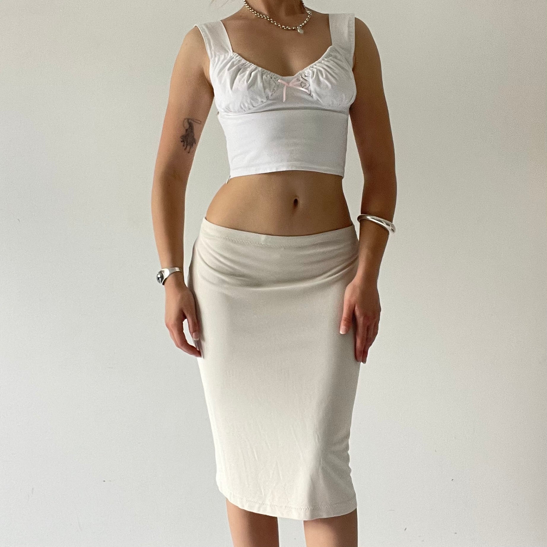 Slinky Cream Midi Skirt | 6-10