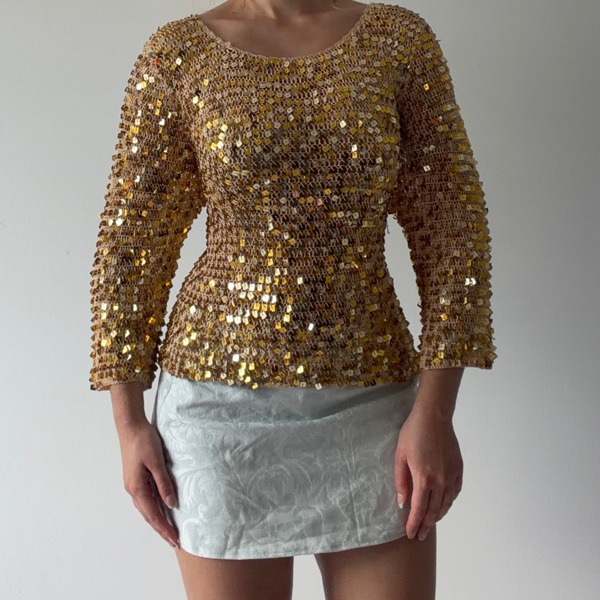 Crochet Sequin Gold Top | L-XL